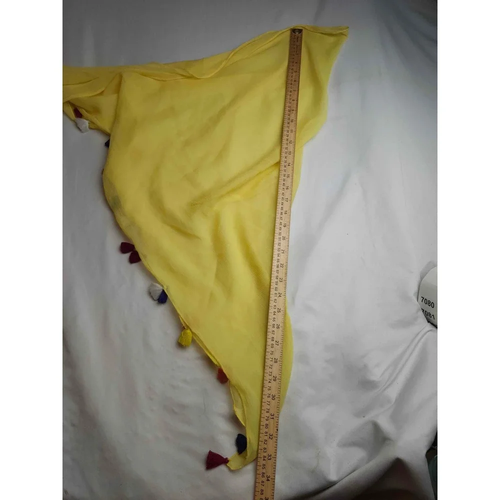 Collection Eighteen Yellow Sheer Triangle Scarf Multi Color Tassel Trim Boho O/S